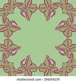 Circular seamless  pattern of floral motif,  spots, flowers,ellipses, copy space. Hand drawn.