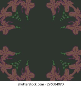 Circular seamless  pattern of floral motif, flowers, spots, ellipses, waves, copy space. Hand drawn.