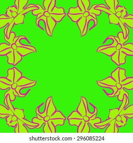 Circular seamless  pattern of floral motif,  spots, flowers,ellipses, copy space. Hand drawn.