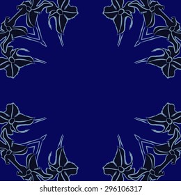 Circular seamless  pattern of floral motif, flowers, spots, ellipses, waves, copy space. Hand drawn.