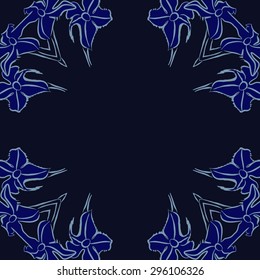 Circular seamless  pattern of floral motif, flowers, spots, ellipses, waves, copy space. Hand drawn.