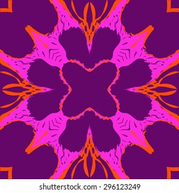Circular seamless  pattern of floral motif,  spots, hole, waves, copy space. Handmade.