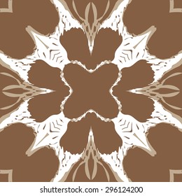 Circular seamless  pattern of floral motif,  spots, hole, waves, copy space. Handmade.