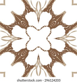 Circular seamless  pattern of floral motif,  spots, hole, waves, copy space. Handmade.