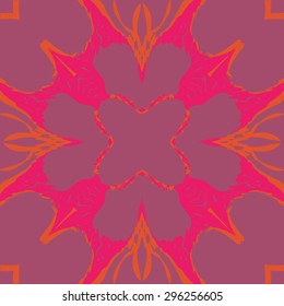 Circular seamless  pattern of floral motif,  spots, hole, waves, copy space. Handmade.