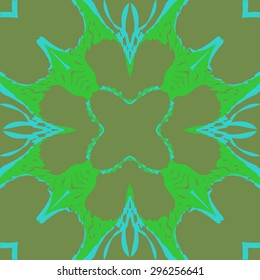 Circular seamless  pattern of floral motif,  spots, hole, waves, copy space. Handmade.