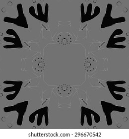 Circular seamless  pattern of floral motif, flowers,branches, copy space. Hand drawn.