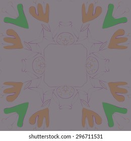 Circular seamless  pattern of floral motif, flowers,branches, copy space. Hand drawn.
