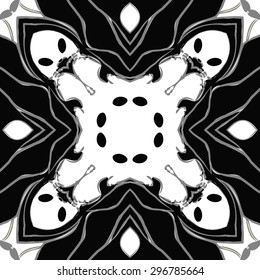 Circular seamless  pattern of floral motif, spots,hole,ellipses, stripes. Hand drawn.