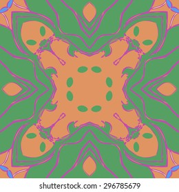 Circular seamless  pattern of floral motif, spots,hole,ellipses, stripes. Hand drawn.