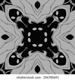 Circular seamless  pattern of floral motif, spots,hole,ellipses, stripes. Hand drawn.