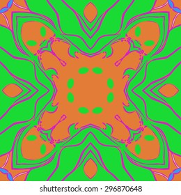 Circular seamless  pattern of floral motif, spots,hole,ellipses, stripes. Hand drawn.
