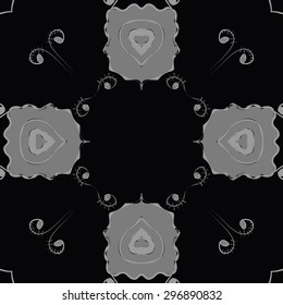 Circular seamless  pattern of floral motif, stylized  flowers, spirals, waves, ellipses, copy space. Hand drawn.