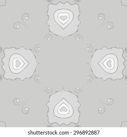 Circular seamless  pattern of floral motif, stylized  flowers, spirals, waves, ellipses, copy space. Hand drawn.