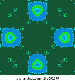 Circular seamless  pattern of floral motif, stylized  flowers, spirals, waves, ellipses, copy space. Hand drawn.