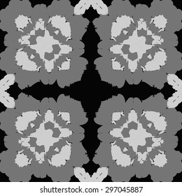Circular seamless  pattern of floral motif, stylized  flowers, spots,cross, stamens. Hand drawn.