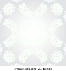 Circular seamless  pattern of floral motif, spots, hole, copy space. Handmade.