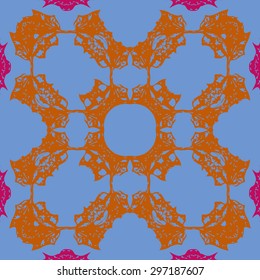 Circular seamless  pattern of floral motif, spots, hole, copy space. Handmade.