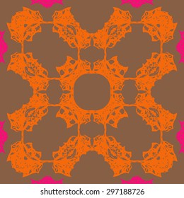 Circular seamless  pattern of floral motif, spots, hole, copy space. Handmade.