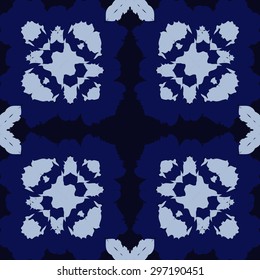 Circular seamless  pattern of floral motif, stylized  flowers, spots,cross, stamens. Hand drawn.