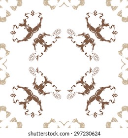 Circular seamless  pattern of floral motif, spirals, spots,hole, copy space. Hand drawn.