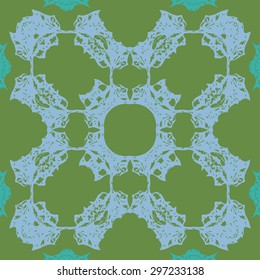 Circular seamless  pattern of floral motif, spots, hole, copy space. Handmade.
