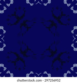 Circular seamless  pattern of floral motif, spirals, spots,hole, copy space. Hand drawn.