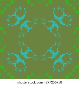 Circular seamless  pattern of floral motif, spirals, spots,hole, copy space. Hand drawn.