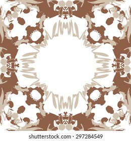 Circular seamless  pattern of floral motif, doodles, flowers, spots, hole, copy space. Hand drawn.