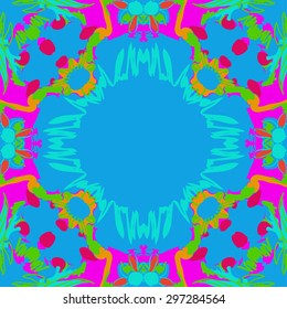 Circular seamless  pattern of floral motif, doodles, flowers, spots, hole, copy space. Hand drawn.
