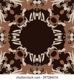Circular seamless  pattern of floral motif, doodles, flowers, spots, hole, copy space. Hand drawn.