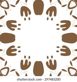 Circular seamless  pattern of floral motif, branches, flowers, leaves, copy space. Hand drawn.