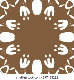 Circular seamless  pattern of floral motif, branches, flowers, leaves, copy space. Hand drawn.