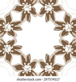 Circular seamless  pattern of floral motif, branches, flowers, spots, hole, copy space. Hand drawn.