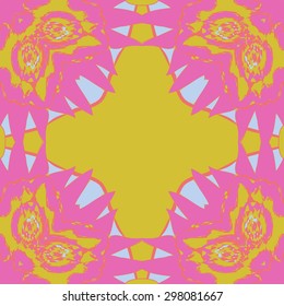 Circular seamless  pattern of floral motif, waves, stripes, zigzags, spots, hole, cross, copy space. Hand drawn.