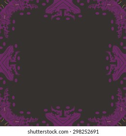 Circular seamless  pattern of floral motif,  spots, stripes, waves, hole, ellipses, copy space. Hand drawn.