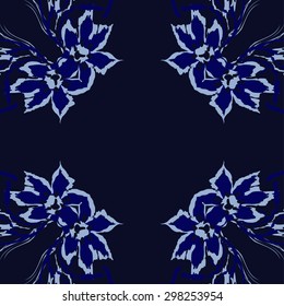 Circular seamless  pattern of floral motif, branches, flowers, spots, hole, ellipses, copy space. Hand drawn.