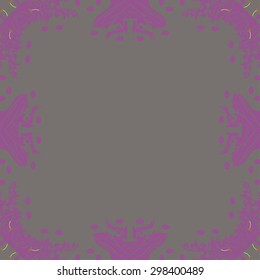 Circular seamless pattern of floral motif, spots, stripes, waves, hole, ellipses, copy space. Hand drawn.