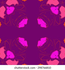 Circular seamless  pattern of floral motif, stripes, spots, waves, copy space. Hand drawn.