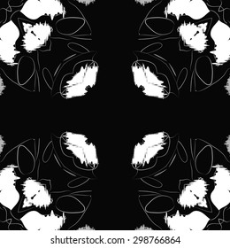 Circular seamless  pattern of floral motif, stripes, spots, waves, copy space. Hand drawn.