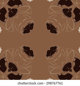 Circular seamless  pattern of floral motif, stripes, spots, waves, copy space. Hand drawn.