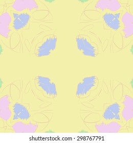 Circular seamless  pattern of floral motif, stripes, spots, waves, copy space. Hand drawn.