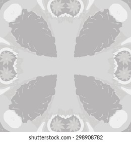 Circular seamless  pattern of floral motif, stamens, spots, waves, cross, copy space. Hand drawn.