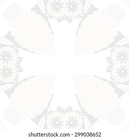Circular seamless  pattern of floral motif, stamens, spots, waves, cross, copy space. Hand drawn.
