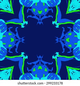 Circular seamless  pattern of floral motif, spots, waves,leaves, copy space. Hand drawn.