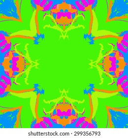 Circular seamless  pattern of floral motif, spots, waves,leaves, copy space. Hand drawn.