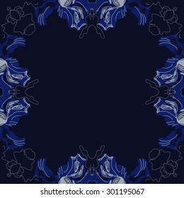 Circular seamless  pattern of floral motif, spots, stripes, hole, leaves, copy space. Hand drawn.
