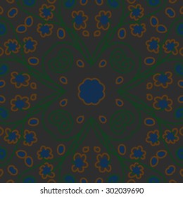 Circular seamless  pattern of floral  motif, stripes, spirals, waves, ellipses, stylized  flowers. Hand drawn.