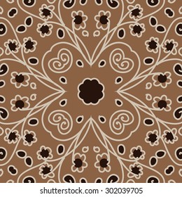 Circular seamless  pattern of floral  motif, stripes, spirals, waves, ellipses, stylized  flowers. Hand drawn.