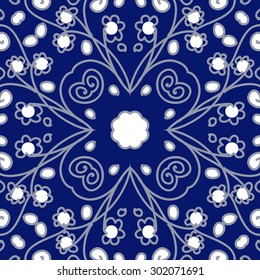 Circular seamless  pattern of floral  motif, stripes, spirals, waves, ellipses, stylized  flowers. Hand drawn.